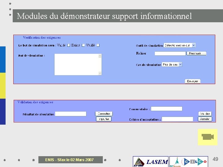 Modules du démonstrateur support informationnel ENIS - Sfax le 02 Mars 2007 LASEM 49