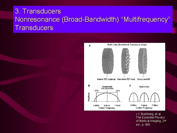 3. Transducers Nonresonance (Broad-Bandwidth) “Multifrequency” Transducers c. f. Bushberg, et al. The Essential Physics