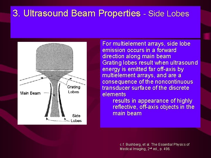 3. Ultrasound Beam Properties - Side Lobes For multielement arrays, side lobe emission occurs