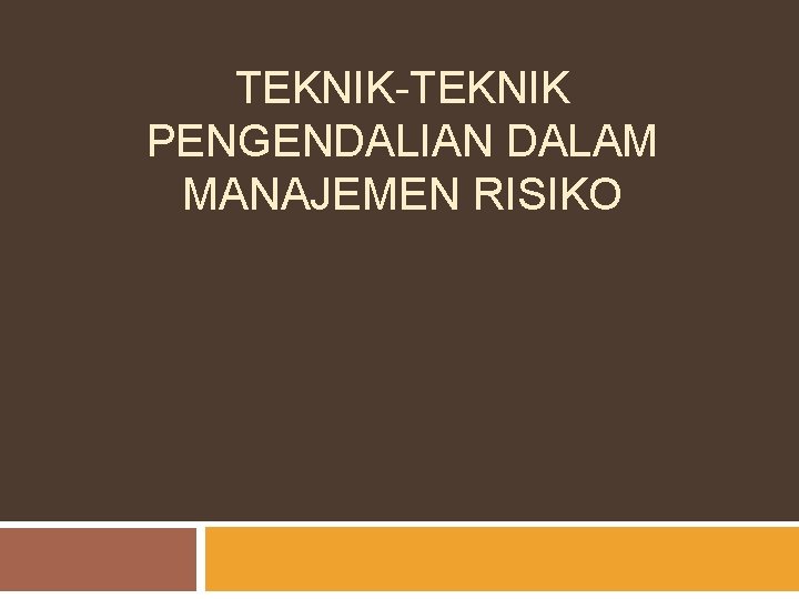 TEKNIK-TEKNIK PENGENDALIAN DALAM MANAJEMEN RISIKO 