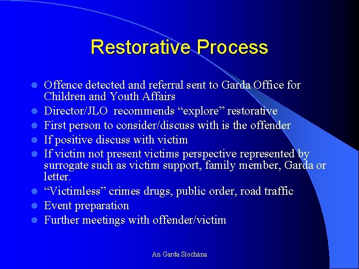 Restorative Process l l l l Offence detected and referral sent to Garda Office