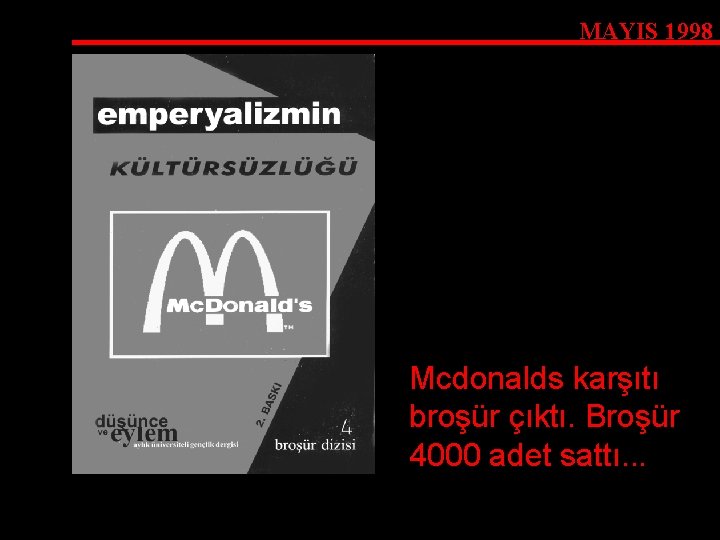 MAYIS 1998 Mcdonalds karşıtı broşür çıktı. Broşür 4000 adet sattı. . . 