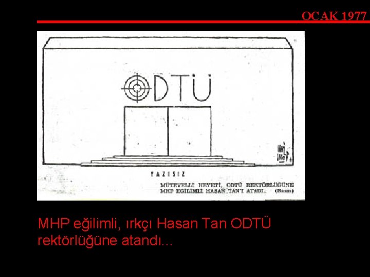 OCAK 1977 MHP eğilimli, ırkçı Hasan Tan ODTÜ rektörlüğüne atandı. . . 