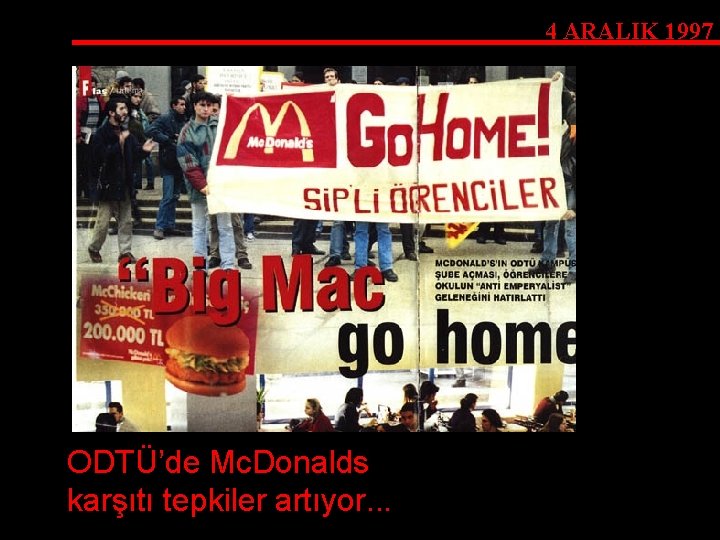 4 ARALIK 1997 ODTÜ’de Mc. Donalds karşıtı tepkiler artıyor. . . 