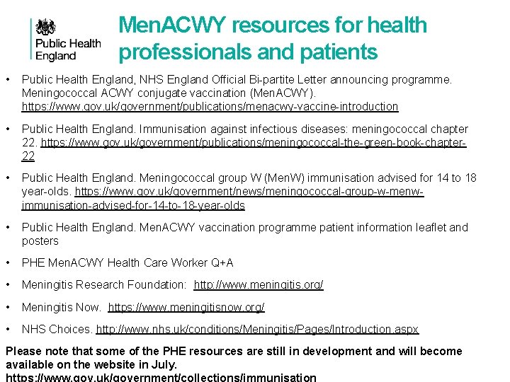 Men. ACWY resources for health professionals and patients • Public Health England, NHS England