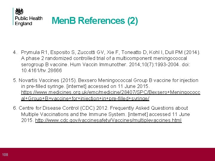  108 Men. B References (2) 4. Prymula R 1, Esposito S, Zuccotti GV,