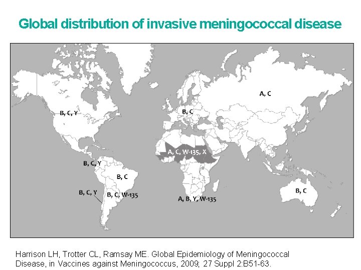 Global distribution of invasive meningococcal disease Harrison LH, Trotter CL, Ramsay ME. Global Epidemiology