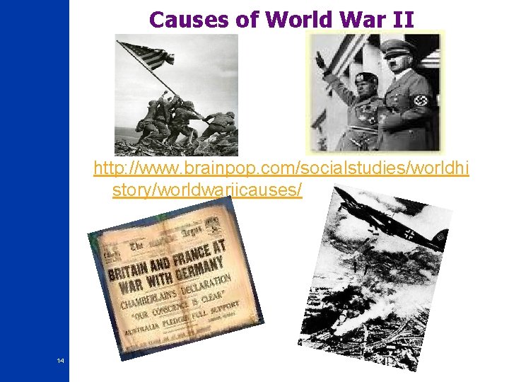 Causes of World War II http: //www. brainpop. com/socialstudies/worldhi story/worldwariicauses/ 14 