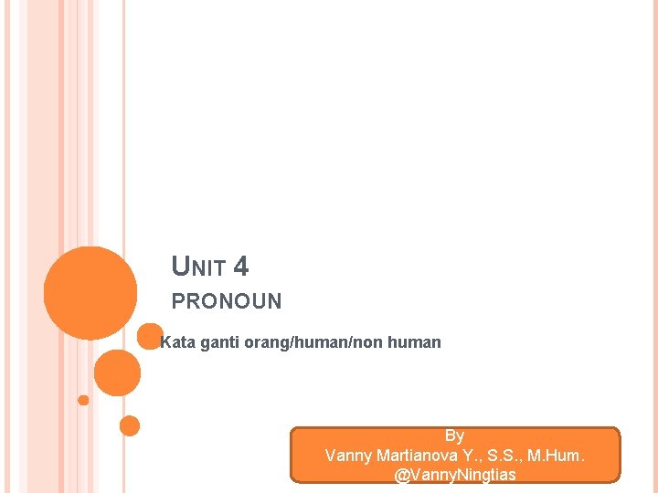 UNIT 4 PRONOUN Kata ganti orang/human/non human By Vanny Martianova Y. , S. S.