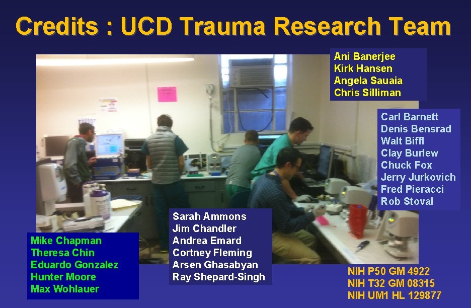 Credits : UCD Trauma Research Team Ani Banerjee Kirk Hansen Angela Sauaia Chris Silliman