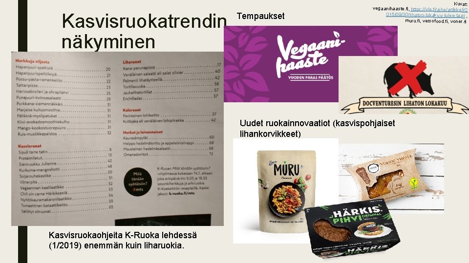 Kasvisruokatrendin näkyminen Tempaukset Kuvat: vegaanihaaste. fi, https: //yle. fi/aihe/artikkeli/2 015/09/30/lihaton lokakuu tulee taas ,