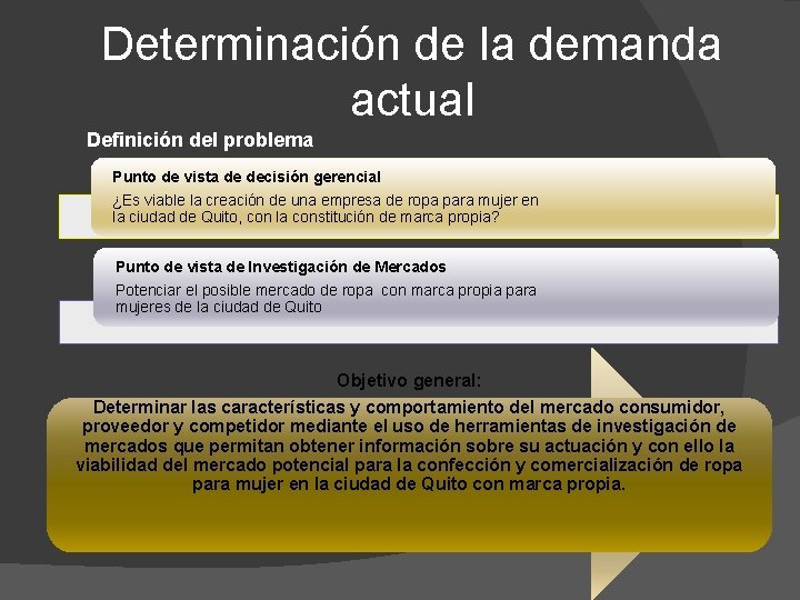 Determinación de la demanda actual Definición del problema Punto de vista de decisión gerencial