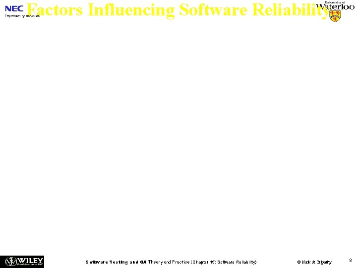 Factors Influencing Software Reliability n A user’s perception of the reliability of a software