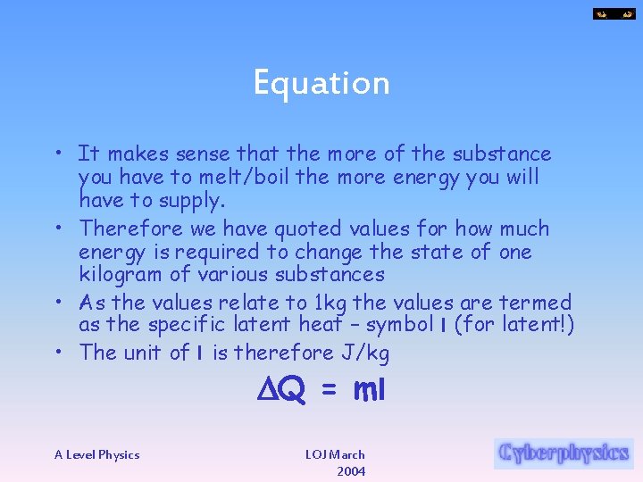 Equation • It makes sense that the more of the substance you have to