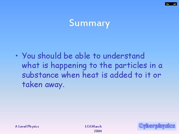 Summary • You should be able to understand what is happening to the particles