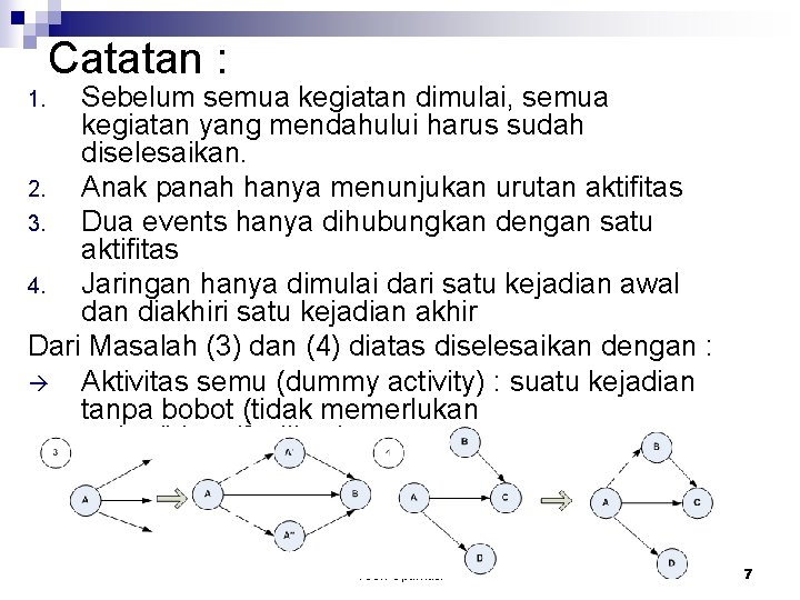 Catatan : Sebelum semua kegiatan dimulai, semua kegiatan yang mendahului harus sudah diselesaikan. 2.