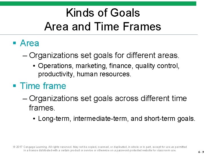 Kinds of Goals Area and Time Frames § Area – Organizations set goals for Kinds of Goals Area and Time Frames § Area – Organizations set goals for