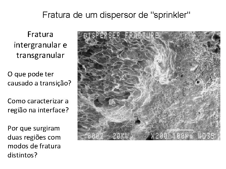 Fratura de um dispersor de "sprinkler" Fratura intergranular e transgranular O que pode ter