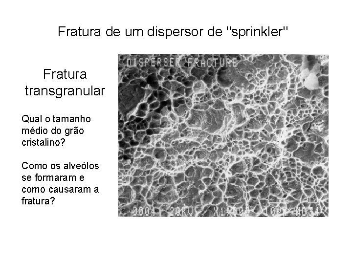 Fratura de um dispersor de "sprinkler" Fratura transgranular Qual o tamanho médio do grão