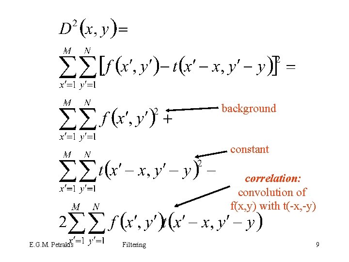 background constant correlation: convolution of f(x, y) with t(-x, -y) E. G. M. Petrakis