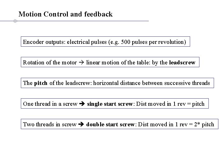 Motion Control and feedback Encoder outputs: electrical pulses (e. g. 500 pulses per revolution) Motion Control and feedback Encoder outputs: electrical pulses (e. g. 500 pulses per revolution)