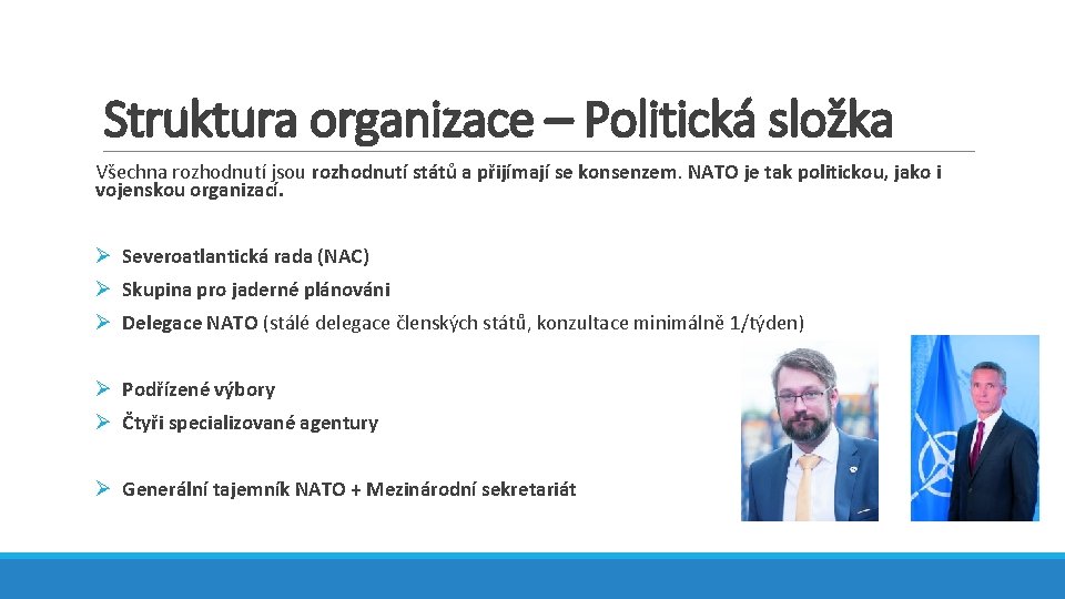 Struktura organizace – Politická složka Všechna rozhodnutí jsou rozhodnutí států a přijímají se konsenzem.