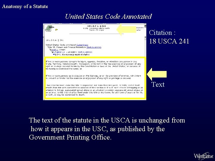 Anatomy of a Statute United States Code Annotated Citation : 18 USCA 241 Text