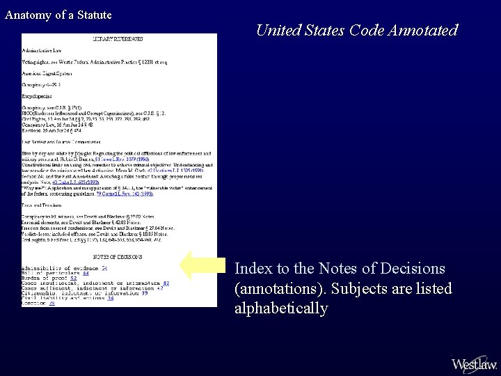 Anatomy of a Statute United States Code Annotated Index to the Notes of Decisions