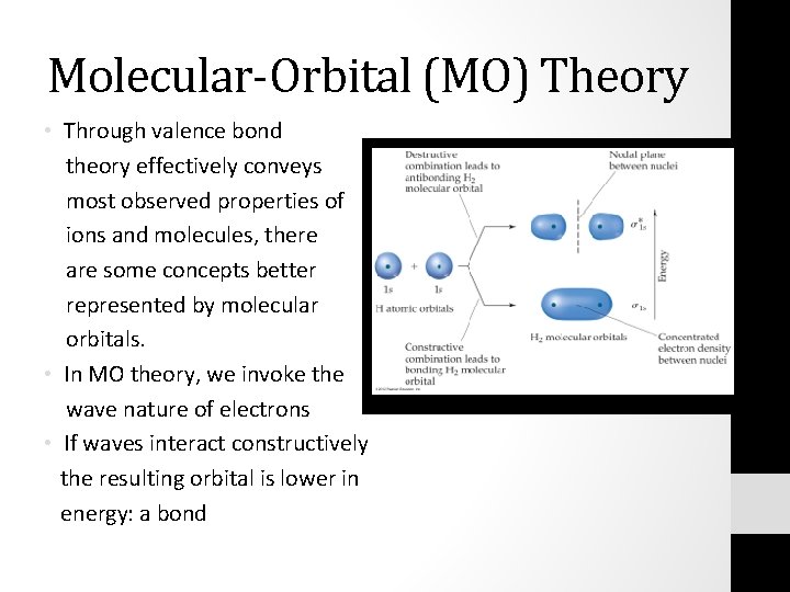 Molecular-Orbital (MO) Theory • Through valence bond theory effectively conveys most observed properties of