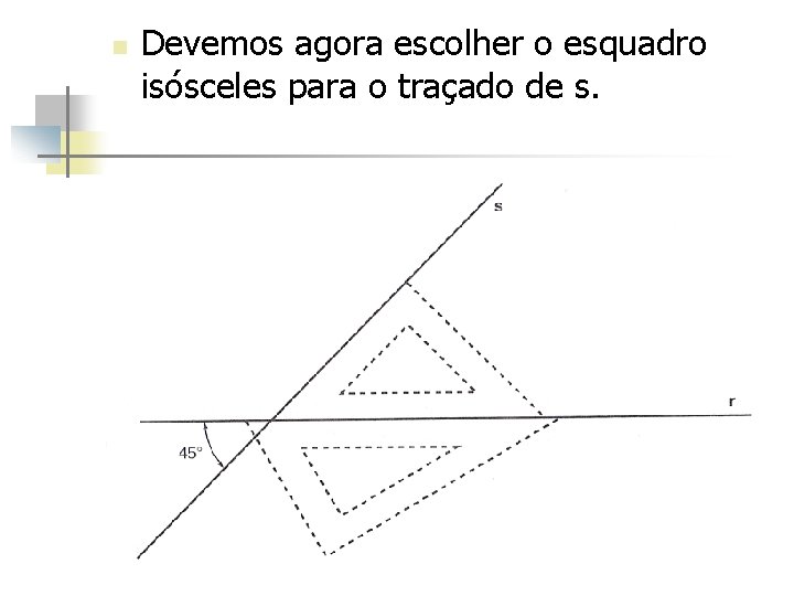 n Devemos agora escolher o esquadro isósceles para o traçado de s. 