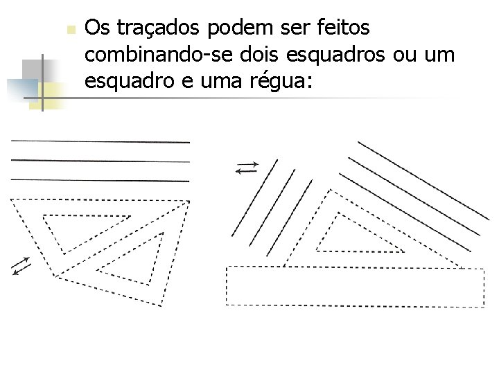 n Os traçados podem ser feitos combinando-se dois esquadros ou um esquadro e uma