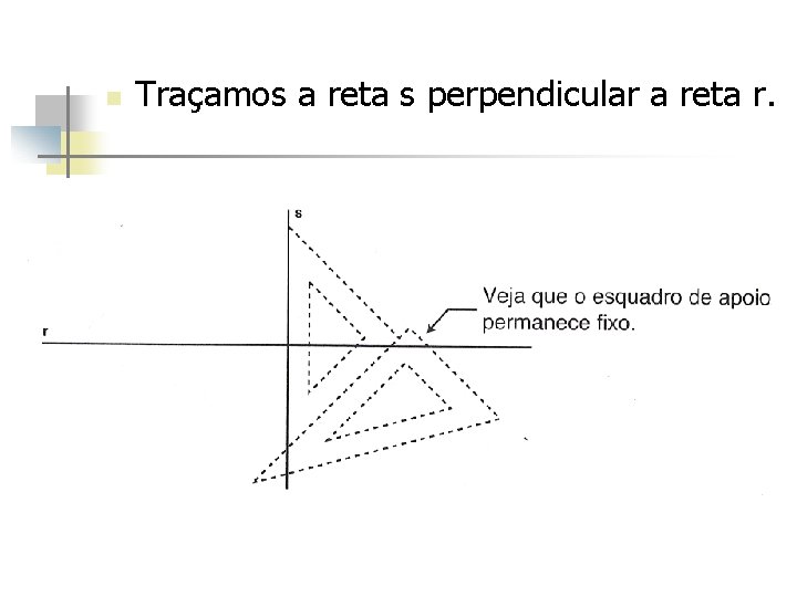 n Traçamos a reta s perpendicular a reta r. 