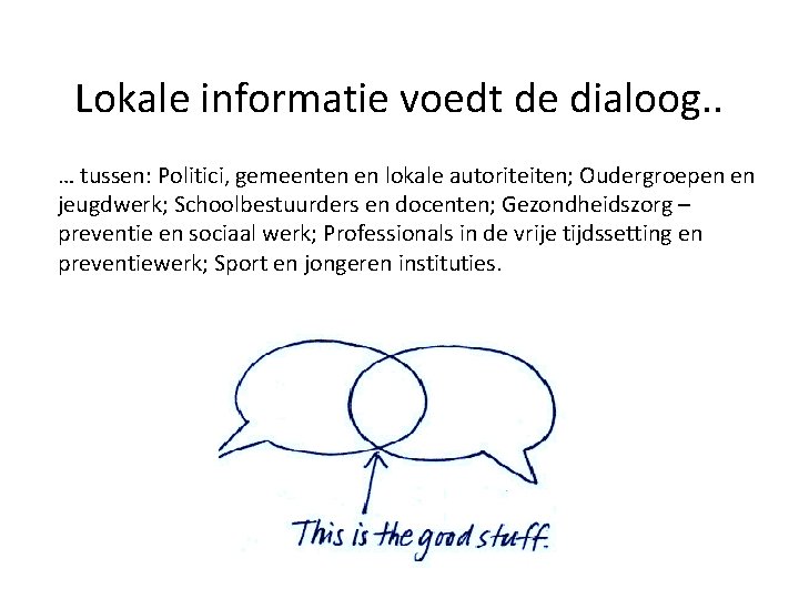 Lokale informatie voedt de dialoog. . … tussen: Politici, gemeenten en lokale autoriteiten; Oudergroepen
