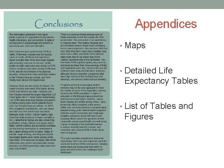 Appendices • Maps • Detailed Life Expectancy Tables • List of Tables and Figures
