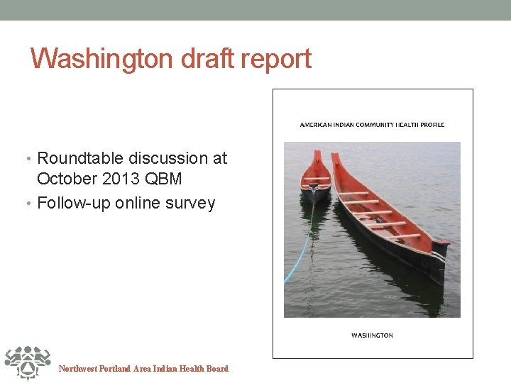 Washington draft report • Roundtable discussion at October 2013 QBM • Follow-up online survey