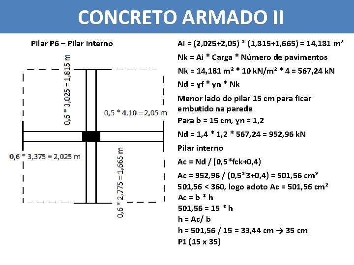 CONCRETO ARMADO II Pilar P 6 – Pilar interno Ai = (2, 025+2, 05)