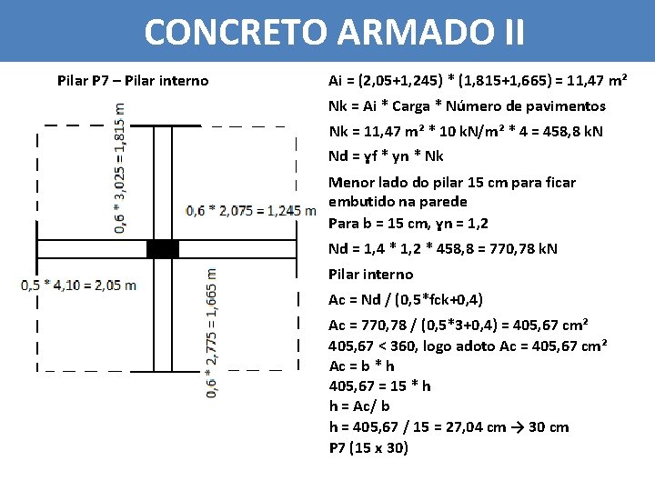 CONCRETO ARMADO II Pilar P 7 – Pilar interno Ai = (2, 05+1, 245)
