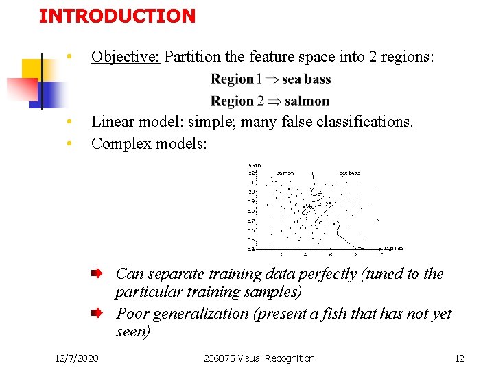 INTRODUCTION • Objective: Partition the feature space into 2 regions: • • Linear model: