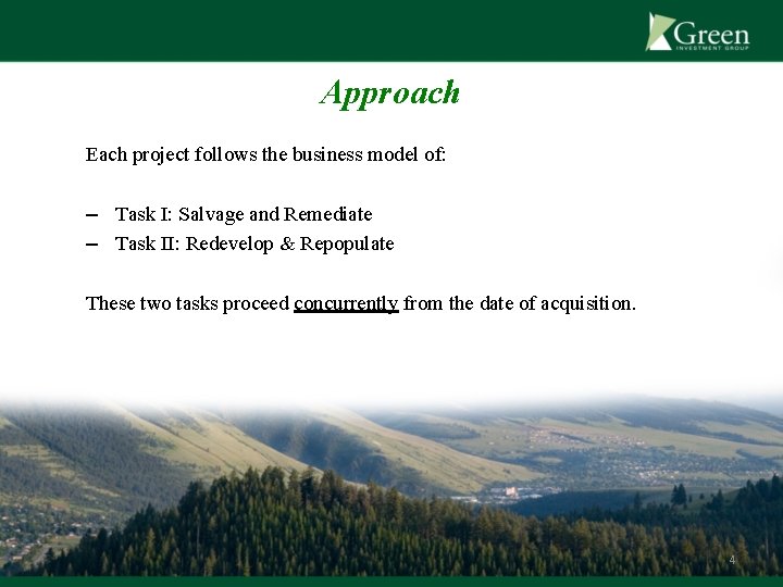 Approach Each project follows the business model of: – Task I: Salvage and Remediate