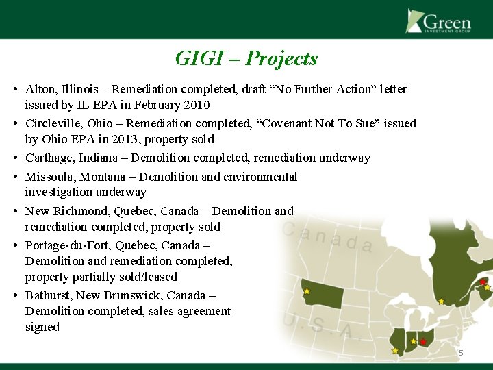 GIGI – Projects • Alton, Illinois – Remediation completed, draft “No Further Action” letter