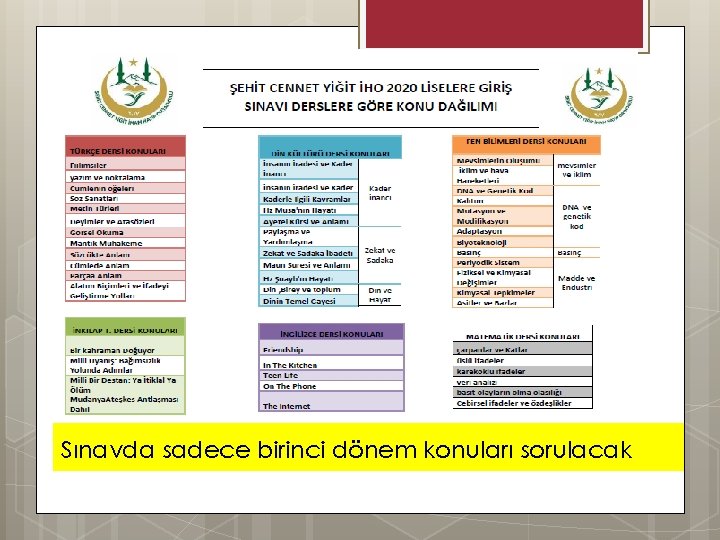 Sınavda sadece birinci dönem konuları sorulacak 