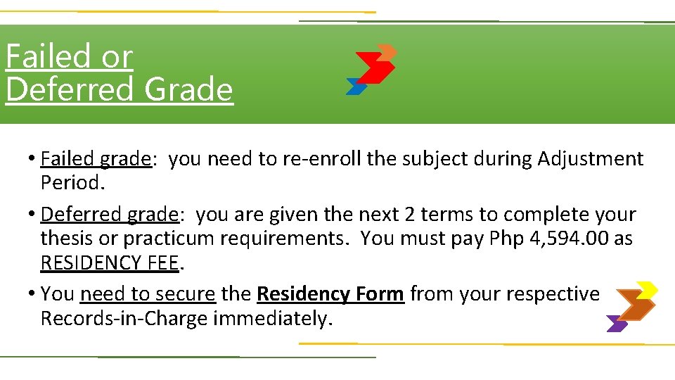 Failed or Deferred Grade • Failed grade: you need to re-enroll the subject during