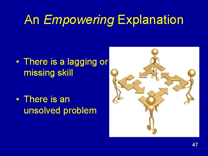 An Empowering Explanation • There is a lagging or missing skill • There is An Empowering Explanation • There is a lagging or missing skill • There is