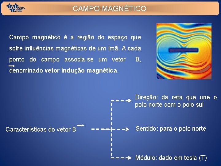 CAMPO MAGNÉTICO Campo magnético é a região do espaço que sofre influências magnéticas de