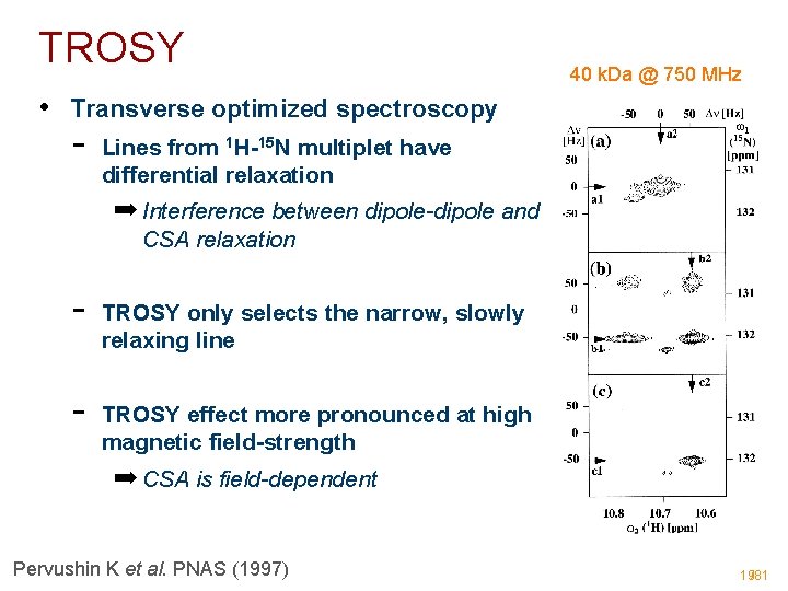 TROSY 40 k. Da @ 750 MHz • Transverse optimized spectroscopy - Lines from