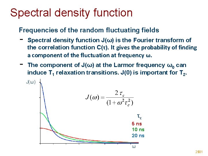 Spectral density function Frequencies of the random fluctuating fields - Spectral density function J(ω)