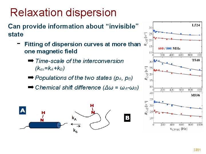 Relaxation dispersion Can provide information about “invisible” state - Fitting of dispersion curves at