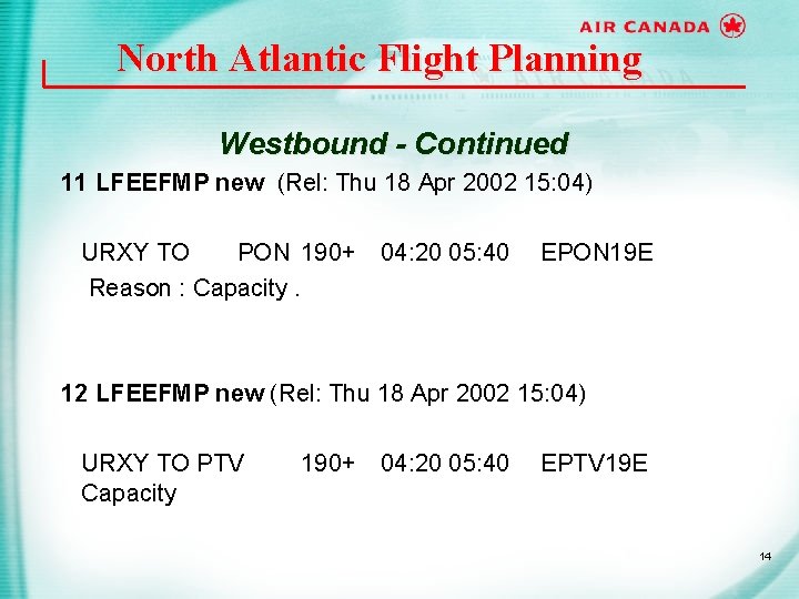 North Atlantic Flight Planning Westbound - Continued 11 LFEEFMP new (Rel: Thu 18 Apr