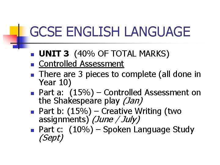 GCSE ENGLISH LANGUAGE n n n UNIT 3 (40% OF TOTAL MARKS) Controlled Assessment