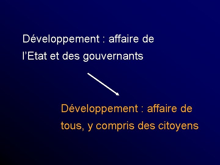 Développement : affaire de l’Etat et des gouvernants Développement : affaire de tous, y